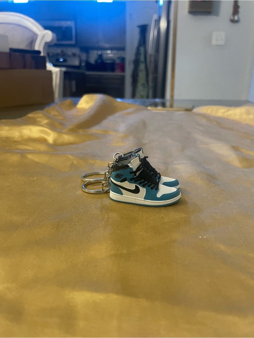 Nike Teal & White High-Top Sneaker Keychain - Mini Shoe Accessory w/box